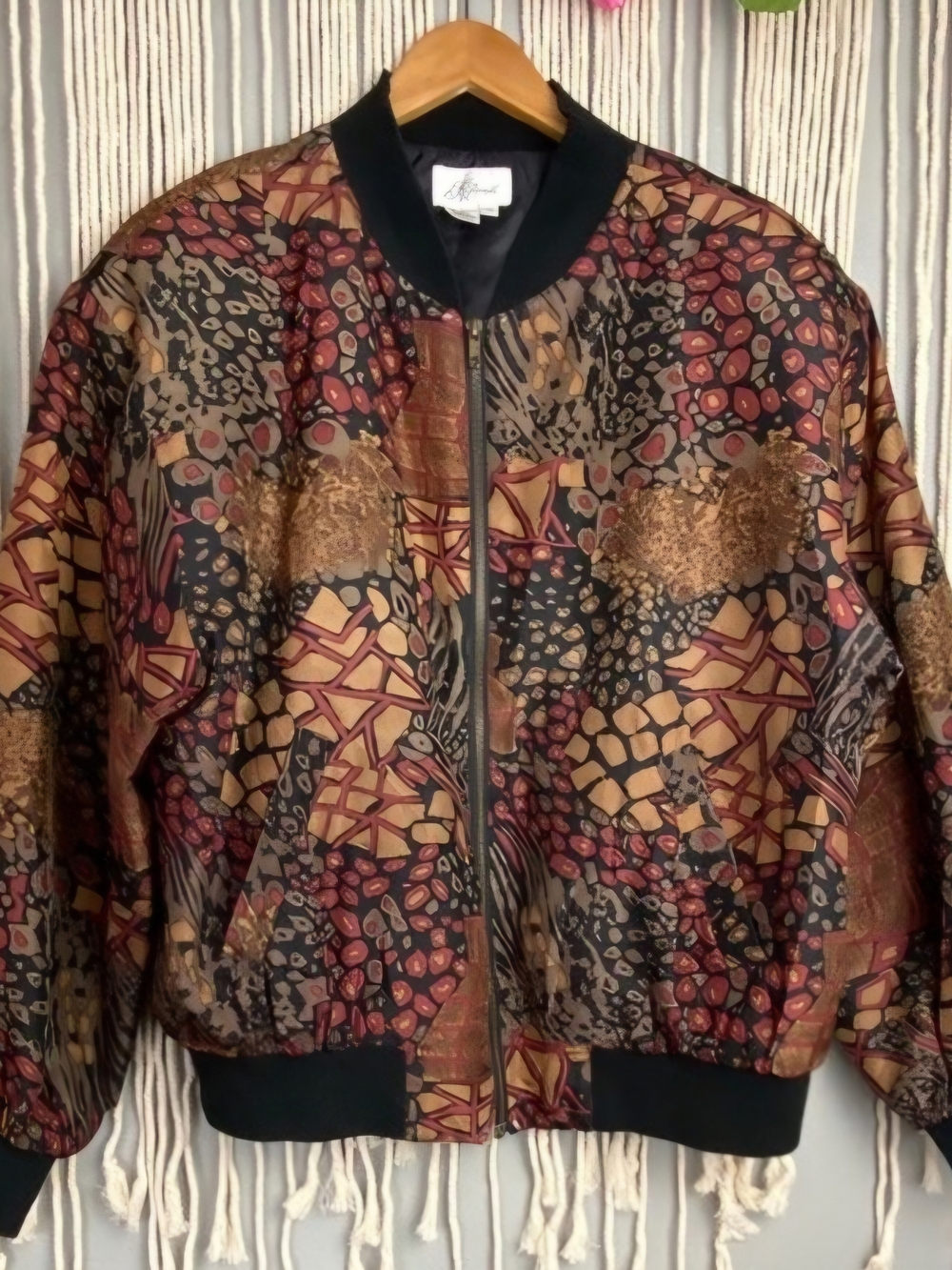 Vintage Women's Animal Print 100% Silk Bomber Jacket